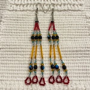 Handmade Authentic Vintage Native American Indian Tribal Beaded Earrings